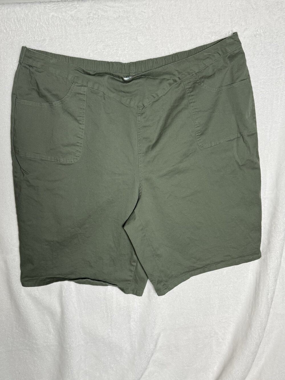 Denim & Co Womens 3X Olive Green Pull On Shorts Elastic Waist Pockets Stretch